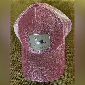 John Deere pink with silver sparkly women’s trucker hat